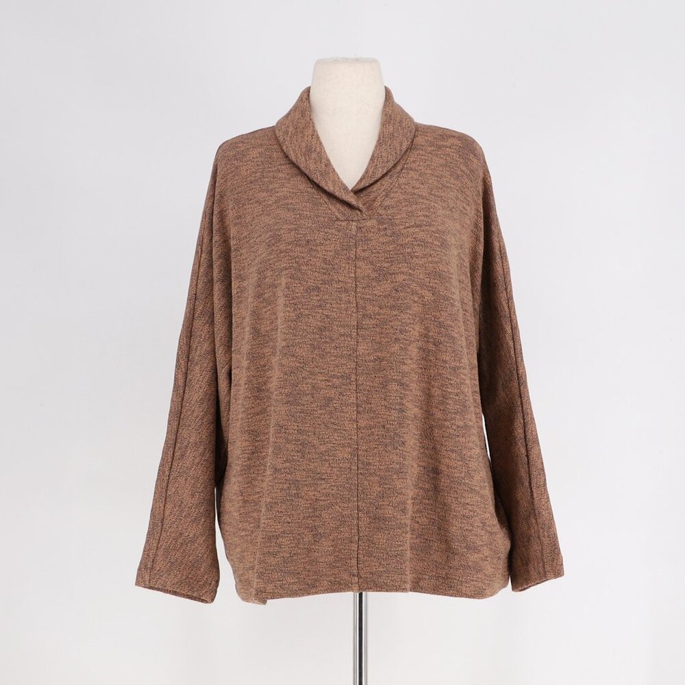 NWT PURE JILL Shawl Collar Dolman Top Brown Marbled Sweater Size XL